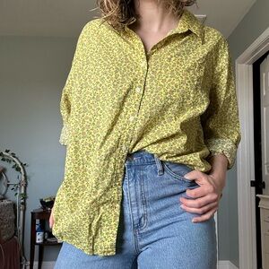 Cutesy Floral Yellow Button-Down Blouse
